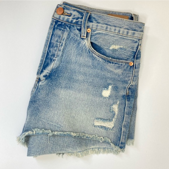 Blank NYC Denim Shorts High Waist Size 30 Light Wash Fraged Riped Cotton - Picture 7 of 14